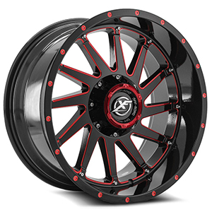 XF Offroad XF-216 Gloss Black Red Milled W/ Chrome Rivets and Red Dots