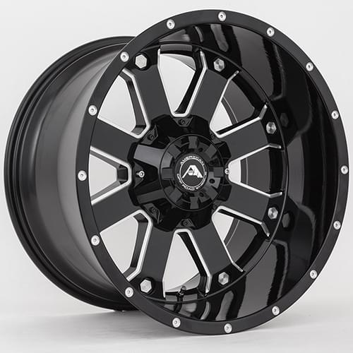 American Offroad A108 Gloss Black W/ Milled Spokes - Part Number A10820A2xxx-44BMI-639 American Offroad A108 Gloss Black W/ Milled Spokes Photo