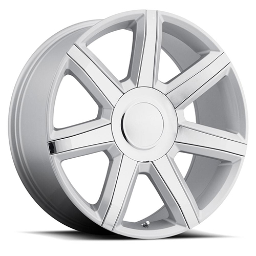 Factory Reproductions FR 56 Escalade Luxury Gloss Silver W/ Chrome Inserts - Part Number 56290316515 Factory Reproductions FR 56 Escalade Luxury Gloss Silver W/ Chrome Inserts Photo