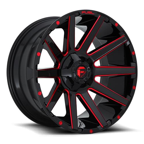 Fuel Offroad Contra D643 Gloss Black W/ Red Milled Spokes - Part Number D64320907057 Fuel Offroad Contra D643 Gloss Black W/ Red Milled Spokes Photo