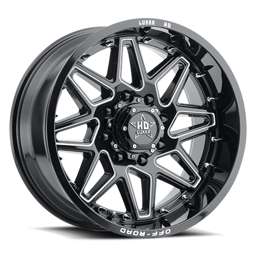 Luxxx HD Offroad LHD-17 Gloss Black Milled With Chrome Spike Rivets - Part Number LHD1720106135-18D-A1-11 Luxxx HD Offroad LHD-17 Gloss Black Milled With Chrome Spike Rivets Photo