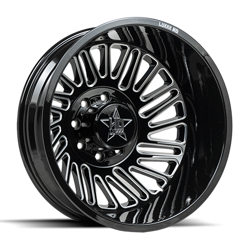 Luxxx HD Offroad LHD-19 Gloss Black Milled Dually Rear - Part Number DUALLYHD19-208258200-192X-A1-R Luxxx HD Offroad LHD-19 Gloss Black Milled Dually Rear Photo