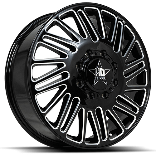 Luxxx HD Offroad LHD-19 Gloss Black Milled Dually Front - Part Number DUALLYHD19-208258200-115X-A1-F Luxxx HD Offroad LHD-19 Gloss Black Milled Dually Front Photo