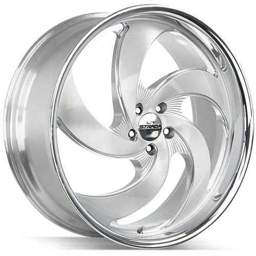 Strada Street Classics Retro 5 C05 Silver W/ Brushed Milled Accents & Stainless Lip - Part Number C05252025BFSMLSS Strada Street Classics Retro 5 C05 Silver W/ Brushed Milled Accents & Stainless Lip Photo