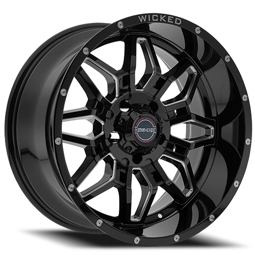 Wicked W909 Gloss Black w/ Milled Windows & Milled Rivets - Part Number W909B200880-24GBMW Wicked W909 Gloss Black w/ Milled Windows & Milled Rivets Photo