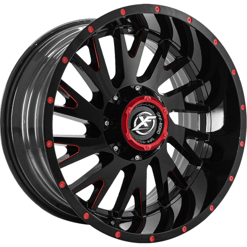 XF Offroad XF-221 Gloss Black Red Milled Dots - Part Number XF-221201051351397-24GBMLR XF Offroad XF-221 Gloss Black Red Milled Dots Photo