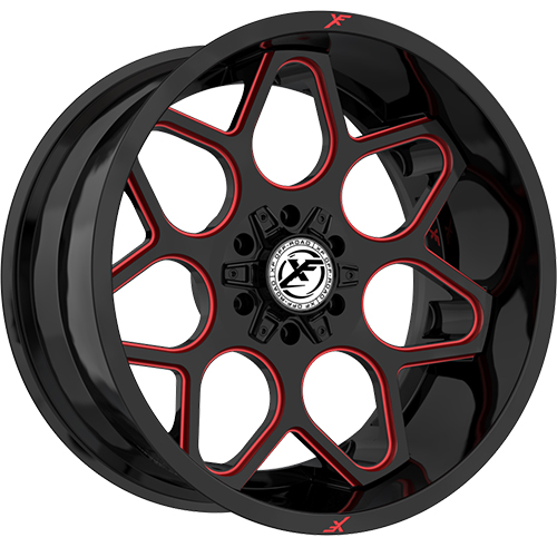 XF Offroad XF-233 Gloss Black W/ Red Milled Accents - Part Number XF-233201061351397-24GBMLR XF Offroad XF-233 Gloss Black W/ Red Milled Accents Photo