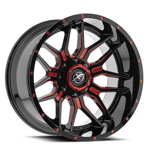 XF Offroad XF-222 Gloss Black Red Milled - Part Number XF-222201281701651-44GBMLR XF Offroad XF-222 Gloss Black Red Milled Photo